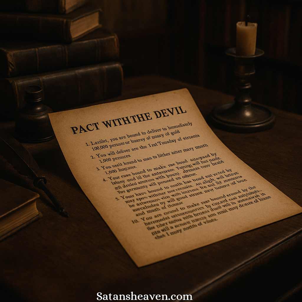 A pact with the Devil is a legendary agreement in which a person trades their soul for worldly gains like power, wealth, or knowledge.