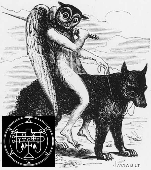 The demon Andras, known as a bringer of discord and strife, is traditionally represented by his distinctive seal in occult grimoires.