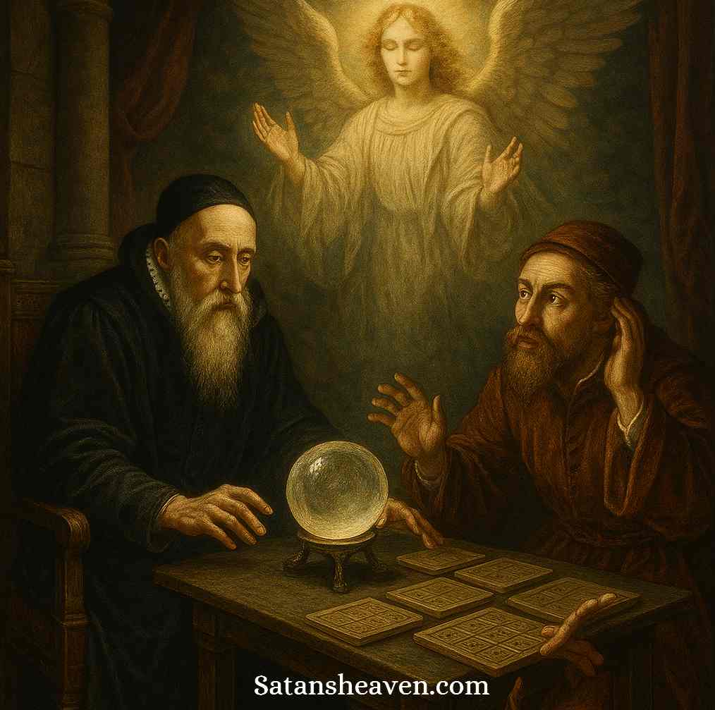John Dee and Edward Kelley were Elizabethan occultists who collaborated to develop the Enochian system of angelic magic through scrying and spirit communication.