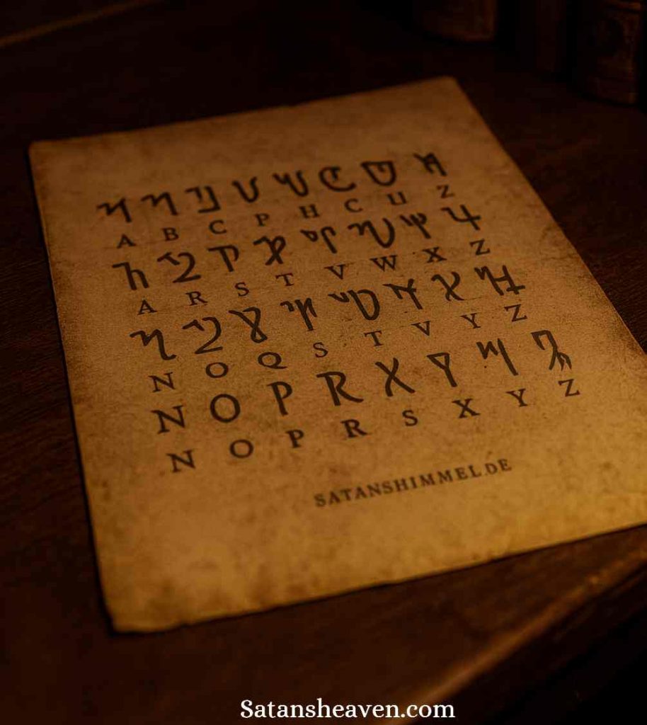 Cornelius Agrippa popularized the Theban alphabet, a mystical script often called the “Witches’ Alphabet,” in his Three Books of Occult Philosophy as a cipher for magical writings.