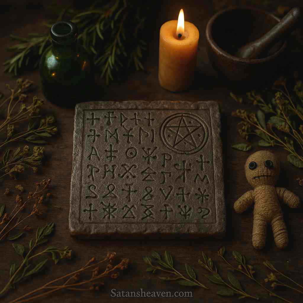 A spell with a voodoo doll combines symbolic magic with personal intention to influence a specific person or situation.
